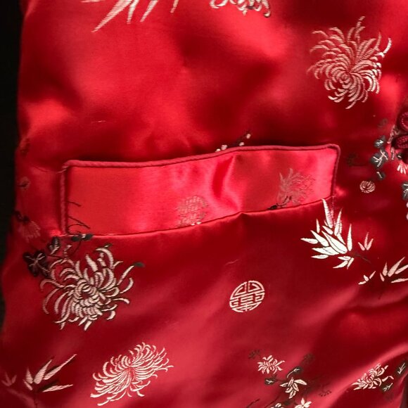 VTG Moon Rabbit Padded Cheongsam Quilted Jacquard Jacket 4 Red Floral Print - Picture 6 of 13